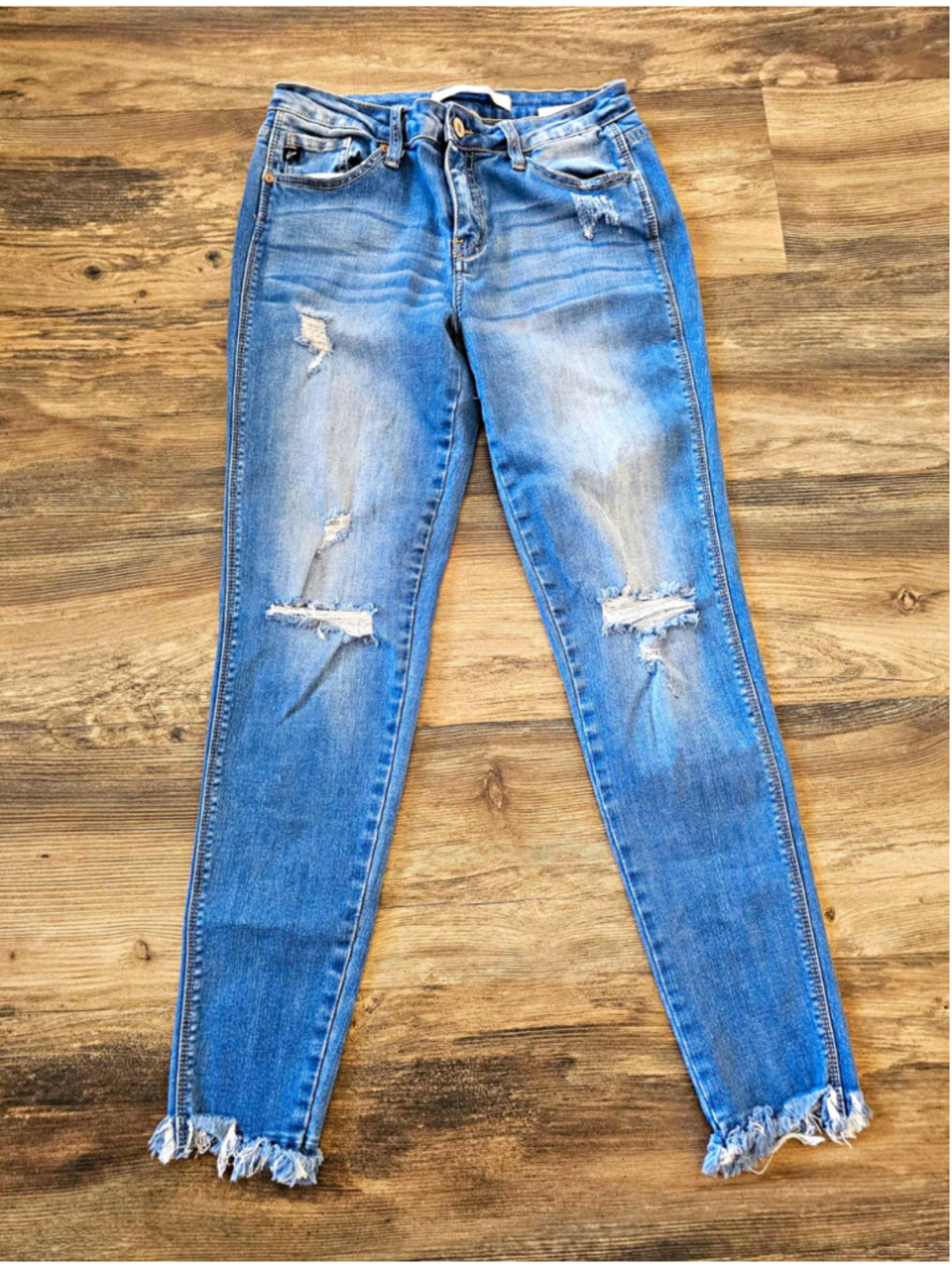 KanCan Los Angeles Womens Light Wash Skinny Jeans Distressed Stretch Blue Sz 27